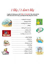 English Worksheet: I like/I dont like