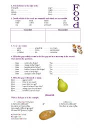 English Worksheet: Countable and Uncountable Nouns - Food