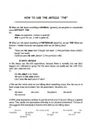 English Worksheet: HOW TO USE THE ARTICLE 