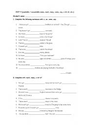 English Worksheet: Some, any, a lot of, much, many, etc.