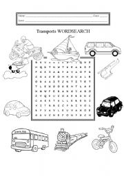 English Worksheet: Transports Wordsearch