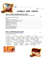 English worksheet: INDIA AND DIWALI