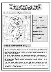 English Worksheet: MADAGASCAR - PART 1 (3 pages)