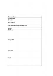 English Worksheet: Biography Outline Information