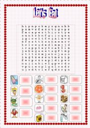 English Worksheet: lets eat- word search