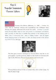 English Worksheet: Inventors...first part (1/6)-Thomas Edison
