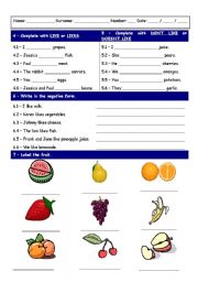 English Worksheet: Worksheet on likes/dislikes and fruit vocabulary