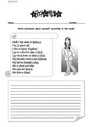 English Worksheet: Write about yourself