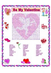 English Worksheet: VALENTINES DAY  wordsearch