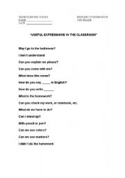 English worksheet: useful expressions in class