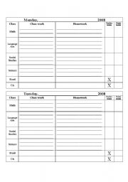 English Worksheet: Student agenda
