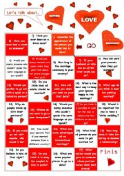 English Worksheet: BOARD GAME - Lets talk about dating, love and marriage. 