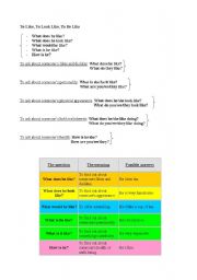 English Worksheet: To like, to look like, to be like.