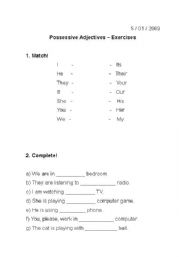 English Worksheet: Possessive Adjectives