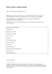 English Worksheet: Barack Obamas Inaugural Speech