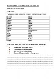 English worksheet: REVISION OF THE PAST SIMPLE TENSE AND 