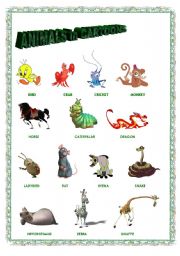 English Worksheet: ANIMALS in CARTOONS