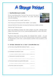 English Worksheet: A Strange Incident: reading and writing