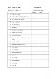 English worksheet: EXPERIENCES