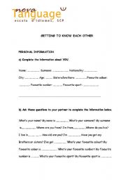 English worksheet: getting to know each other