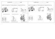 English worksheet: means of transportation