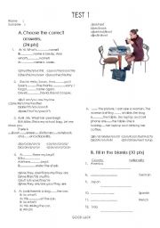 English Worksheet: Test 1  Pg1