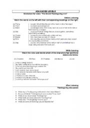 English worksheet: The Worst Thanksgiving Ever