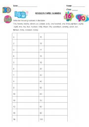 English worksheet: Numbers fron 1 to 100.