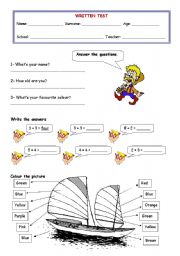 English Worksheet: Numbers, Colours an Classroom