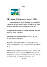 English Worksheet: The ant and the grasshopper