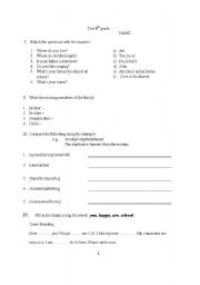 English worksheet: test 4th grade