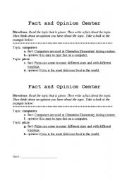 English worksheet: Fact and Opinion Workshop Center