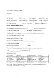 English worksheet: American - British English