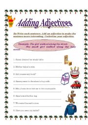 English worksheet: Adding Adjectives
