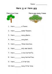 English worksheet: here is or here are