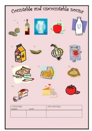 English Worksheet: Countable and uncountable nouns