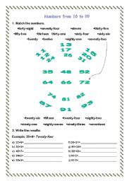 English Worksheet: Numbers fro 10 to 99