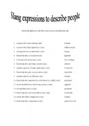 English Worksheet: slang expressions to describe people