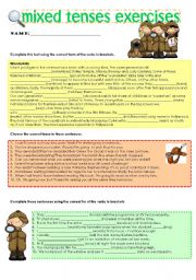 English Worksheet: mixed tenses exercises TWO 