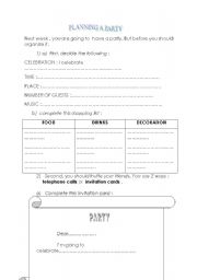 English Worksheet: planning a party