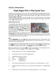 English Worksheet: Reading Comprehension - Cycle Tour