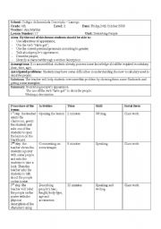 English Worksheet: lesson plan