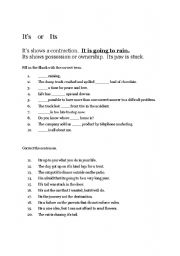 English Worksheet: Its or Its