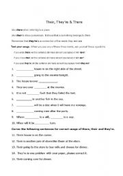 English Worksheet: There, Their, and Theyre