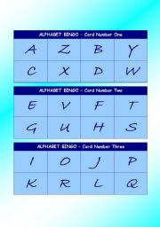 English worksheet: Alphabet Bingo cards - new layout