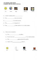 English Worksheet: Vocabulary Solar System