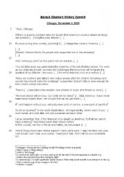 English Worksheet: Obama Victory Speech