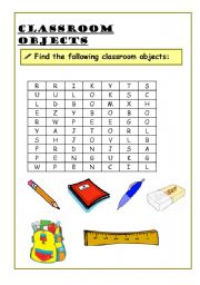 English worksheet: Where are the classroom objects?