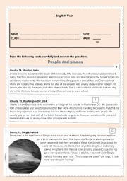 English Worksheet: Test- People and Places