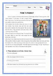 English Worksheet: TOM`S FAMILY
